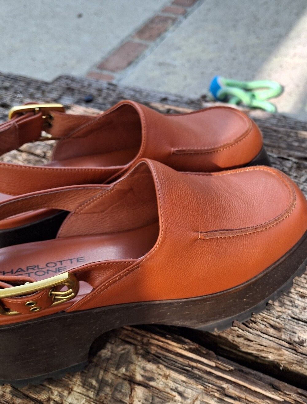Charlotte Stone Rust Leather Platform Clog Mules Size 8 - Picture 13 of 16